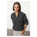 Trendyol Black Striped Thin Fabric Hooded Knitted Sweatshirt