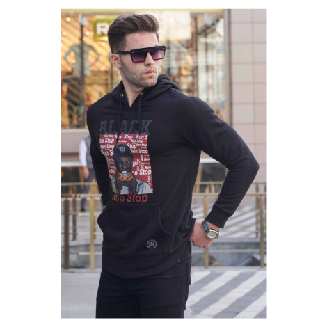 Madmext Men's Black Hooded Printed Sweatshirt 2779