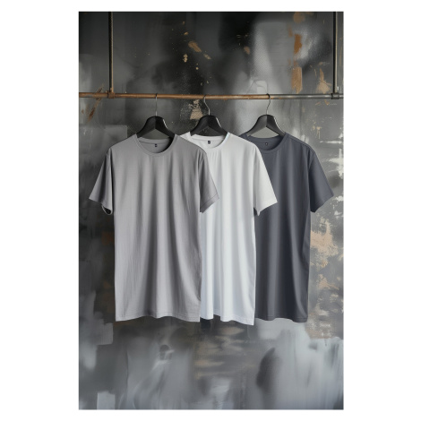 Trendyol Anthracite-Grey-White Regular/Normal Fit 3-Pack Basic 100% Cotton T-Shirt