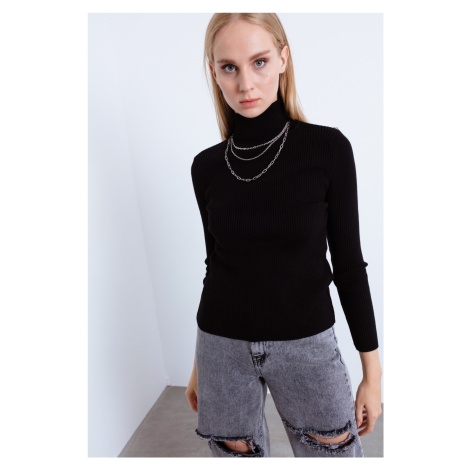 Lafaba Women's Black Turtleneck Knitwear Sweater