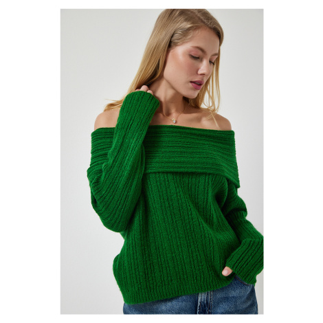 Happiness İstanbul Women's Dark Green Madonna Collar Knitwear Sweater