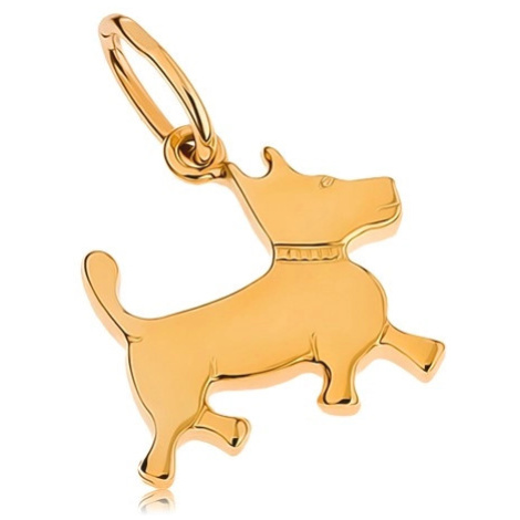 Prívesok v žltom 9K zlate - malý psík s gravírovaným obojkom