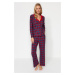 Trendyol Premium Red 100% Cotton Plaid Shirt-Pants Knitted Pajamas Set