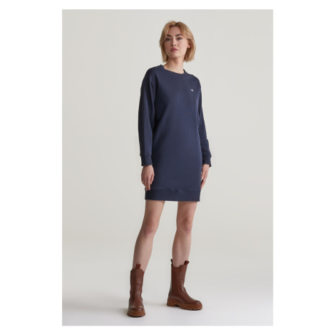 MIKINOVÉ ŠATY GANT REL SHIELD C-NECK SWEAT DRESS EVENING BLUE