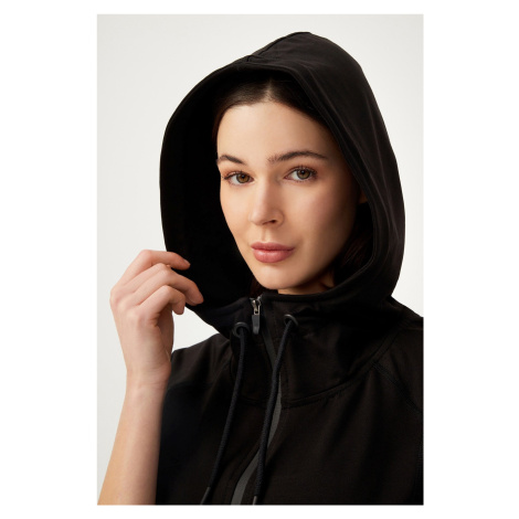 LOS OJOS Women's Black Hooded Zipper Sweatshirt Sweatshirt