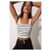 Happiness İstanbul Women's White Striped Crop Knitwear Blouse