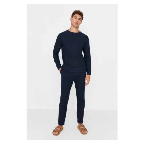Trendyol Navy Blue Regular Fit Waffle Knitted Pajamas Set