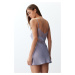 Trendyol Gray Lace Back Rope Strap Satin Woven Nightgown