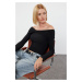 Trendyol Black Drape Detailed Fitted Long Sleeve Stretchy Knitted Blouse