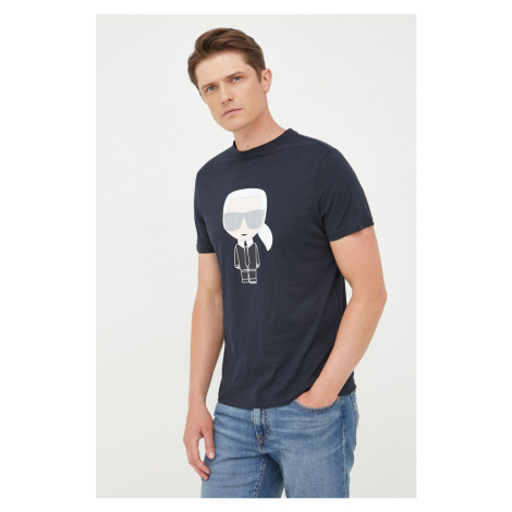 Bavlnené tričko Karl Lagerfeld tmavomodrá farba, s potlačou