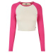 Women's Organic Cropped Retro Baseball Longsleeve Whitesand/Hibiscus Pink