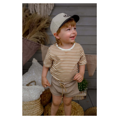 Detská bavlnená čiapka Jamiks HAZEL béžová farba, s potlačou