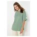 Trendyol Mint More Sustainable 100% Cotton Oversize Cut Knitted T-Shirt with Woven Label