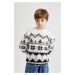 DEFACTO Boy's New Year's Themed Crew Neck Knitwear Sweater