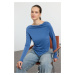 Trendyol Indigo Modal Fabric Cowl Collar Draped Padded Asymmetric Knitted Blouse