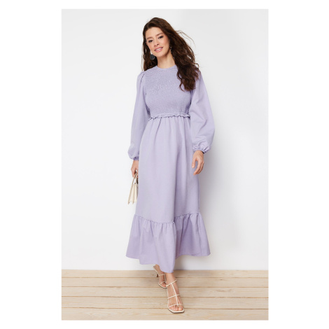 Trendyol Purple Gipe Detailed Crew Neck Woven Dress