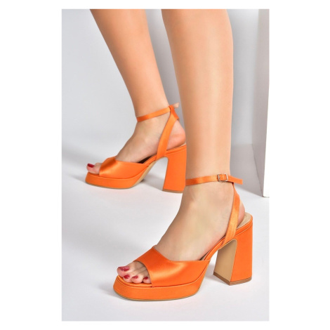 Fox Shoes Orange Satin Fabric Thick Platform Heeled Women's Shoes