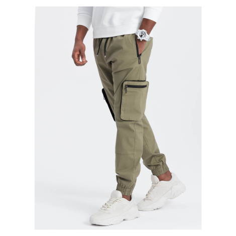 Ombre Men's JOGGER pants with zippered cargo pockets - light olive