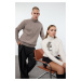 Trendyol Mink Casual Regular Couple Turtleneck Textured Knitwear Sweater