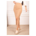 armonika Women's Beige Knee-length Pencil Skirt With Front Slit Elastic Waist