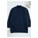 Trendyol Navy Blue Stand Collar Slit Detailed Furry Oversize Knitted Sweatshirt