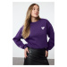 Trendyol Purple Embroidered Regular/Normal Fit Thick Inside Fleece Knitted Sweatshirt