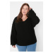 Trendyol Curve Black V Neck Off Shoulder Knitwear Sweater