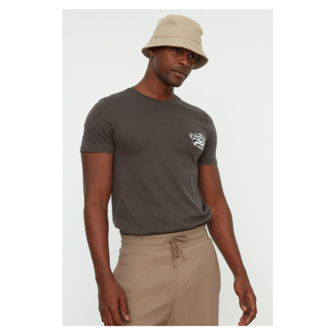 Trendyol Gray Men's Slim Fit 100% Cotton Short Sleeve Crew Neck Printed T-Shirt