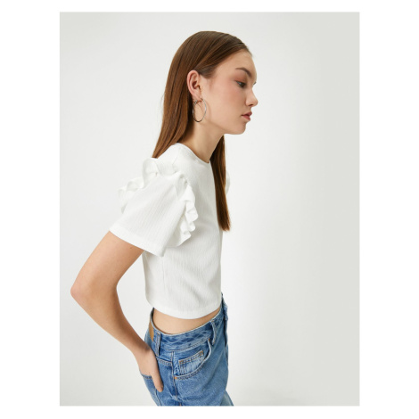 Koton Ruffle T-Shirt Short Sleeve Crew Neck Textured