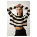Happiness İstanbul Women's Black Cream Striped Crop Knitwear Sweater