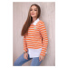 Striped cotton blouse with collar orange+beige