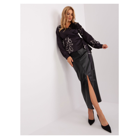 Black long-sleeved formal blouse