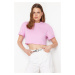 Trendyol Pink 100% Cotton Cut Detail Relaxed Cut Crop Knitted T-Shirt