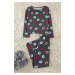 Trendyol Anthracite 100% Cotton Lip Patterned Knitted Pajama Set