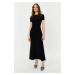 Trendyol Black Short Sleeve Bodycone/Fitting Crew Neck Stretchy Knitted Maxi Dress