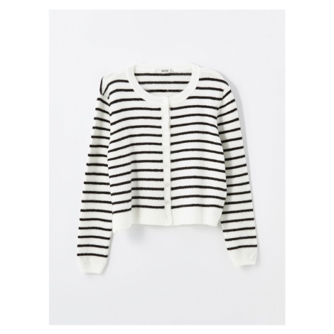 LC Waikiki Crew Neck Striped Long Sleeve Women's Knitwear Cardigan