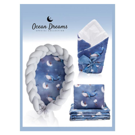 Saténová výbava pre novorodenca 4v1 - Ocean Dreams/ sivá