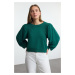 Trendyol Emerald Green Thick Regular Regular Pattern Balloon Sleeve Knitted Sweatshirt