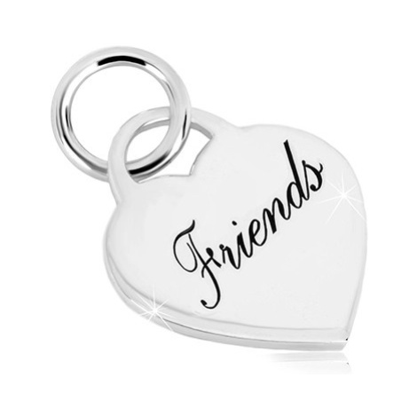 Strieborný 925 prívesok - srdcový zámok s nápisom "Friends", zrkadlovolesklý povrch