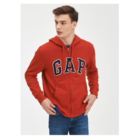 Červená pánska mikina na zips logo GAP