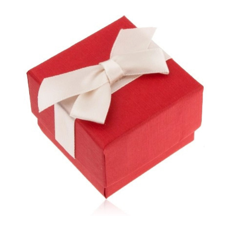 Matná červená krabička na prsteň, prívesok a náušnice, krémová mašľa