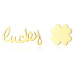 Puzetové náušničky zo žltého zlata 585 - štvorlístok a nápis "lucky"