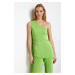 Trendyol Green Pleated Asymmetrical Collar Stretchy Knitted Blouse