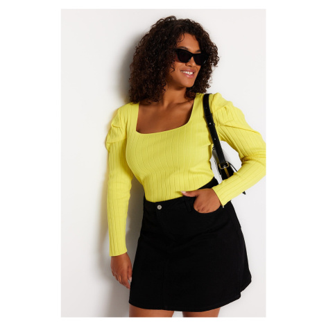 Trendyol Curve Light Green Watermelon Sleeve Knitwear Blouse