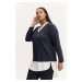 Tmavomodrý dámsky sveter s košeľovou vložkou Fransa - Women