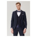 ALTINYILDIZ CLASSICS Men's Navy Blue Extra Slim Fit Tuxedo Groom Suit with Vest