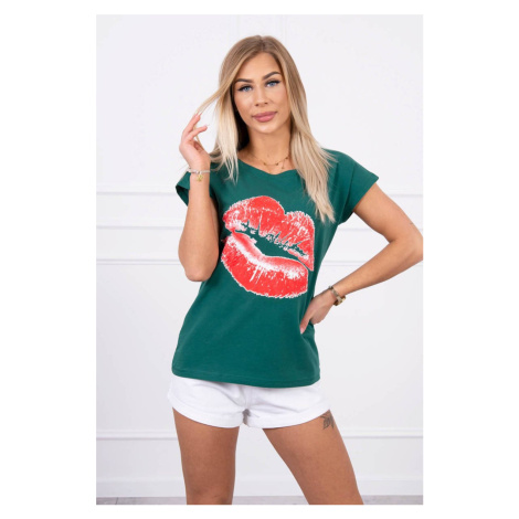 Blouse with green lip print