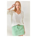 Olalook White V Neck Loose Knitwear Blouse