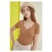 Trendyol Camel Collar Detailed Snap Knitted Body