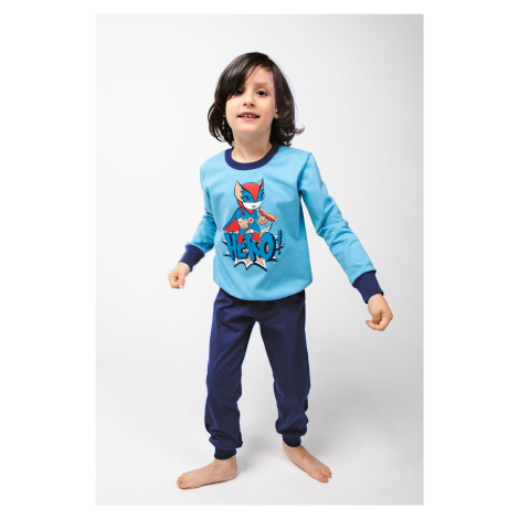 Chlapčenské pyžamo Remek, dlhé rukávy, dlhé nohavice - modrá/tmavomodrá Italian Fashion